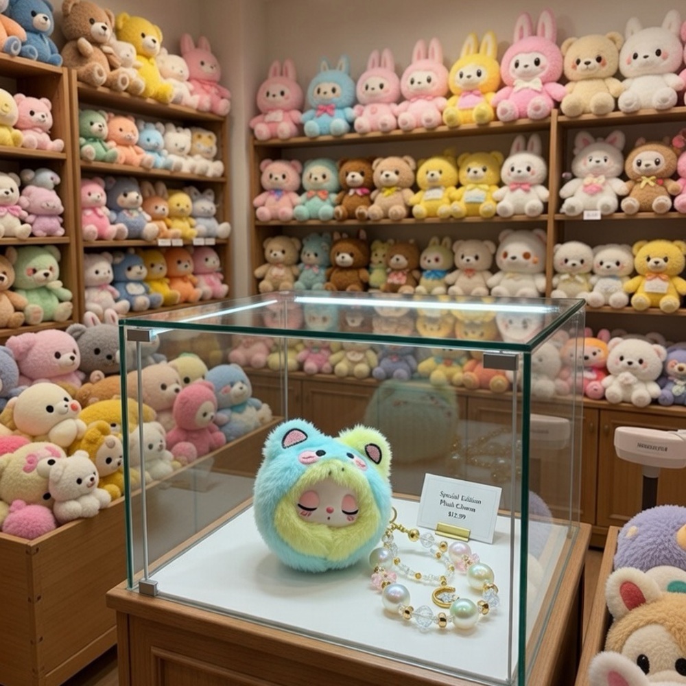 Adorable plush pendant and beaded charm set